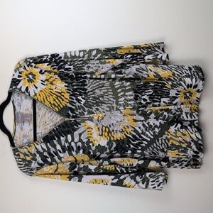 Chico's Abstract Floral Print Cotton Tunic Blouse Top Zipper Neckline Size XL